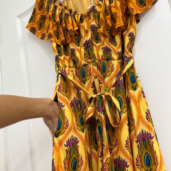 Ash & Eden Mara Midi Dress in Yellow with Peacock Print - NWT - Size Small - Picture 8 of 9